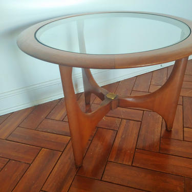 Adrian Pearsall for Lane Walnut &amp; Glass Sculptural Round Side End Table 