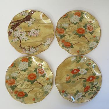 Japanese Plate Set Gold Plate Set Small Asian Dish Set Floral Cherry Blossoms Pattern Side Dish Serving Plates Made in Japan Plates Coasters 