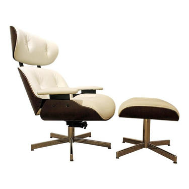 Mid-Century Danish Modern Selig Eames Leather Swivel Lounge Chair &amp; Ottoman 