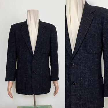 Vintage 1950s Sport Coat 50s Jacket Flecked Blue and Grey on Black Size 40 Chest 
