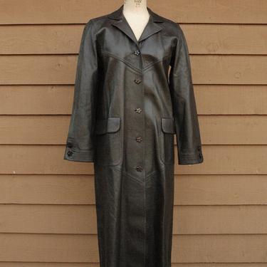 Vintage Jean Muir Brown Leather Coat With Star Buttons 