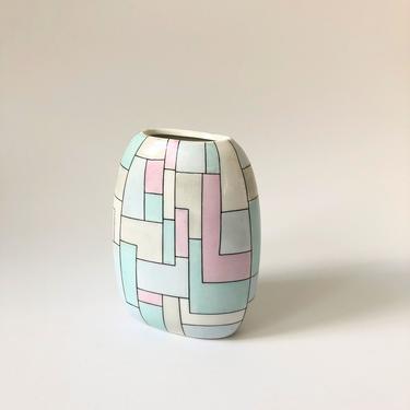 Vintage 1980s Pastel Geometric Pillow Vase 
