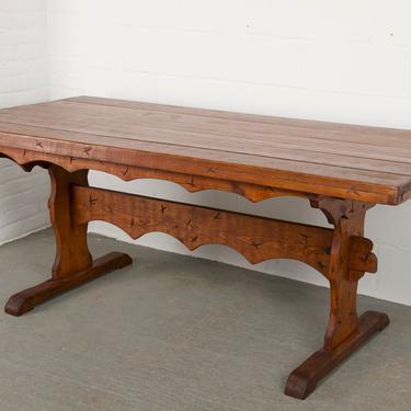Antique French Farmhouse Style Pine Trestle Dining Table 
