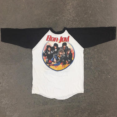 Vintage Bon Jovi Tee Retro 1980s Unisex Size XL + Slippery When Wet + 1987 Tour + Cotton Henley + Band Tour T Shirt + Merch Memorabilia 