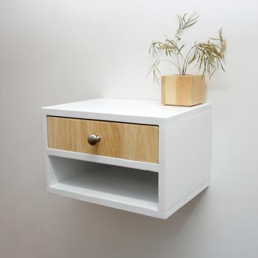 Floating nightstand with 2 drawers, Hanging wall mounted nightstand with 2 shelves - White 