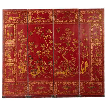 Chinese Qing Four-Panel Lacquer Gilt Screen by ErinLaneEstate