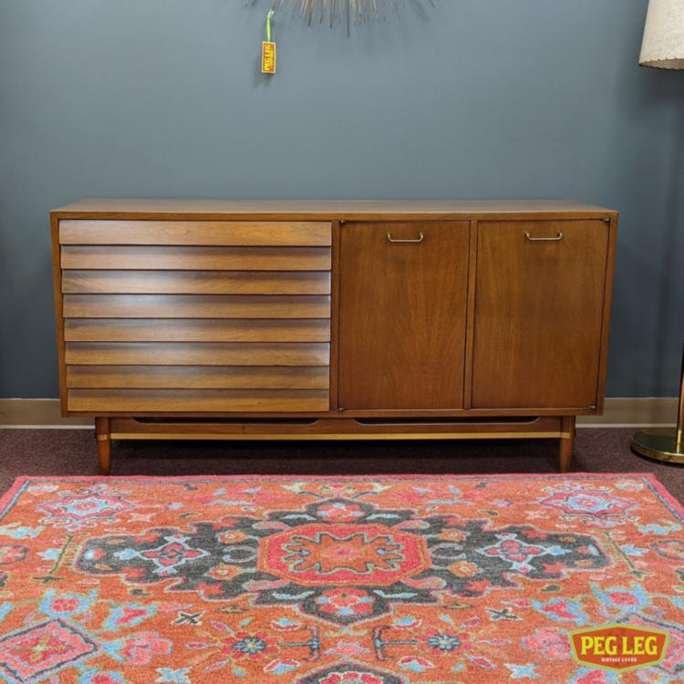 walnut credenza with brass details from the 'Dania' collection by American of Martinsville