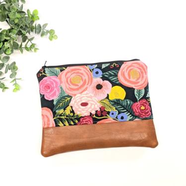 Rifle Paper Makeup Bag: Navy English Garden Juliet Rose/ Travel Pouch/ Vegan Leather 