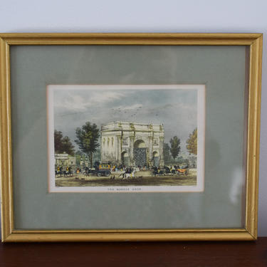 Framed Vintage Victorian London Marble Arch print colored engraving 