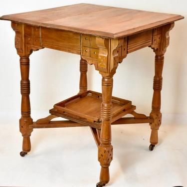 Victorian Era Oak Occasional Side Table on Casters 
