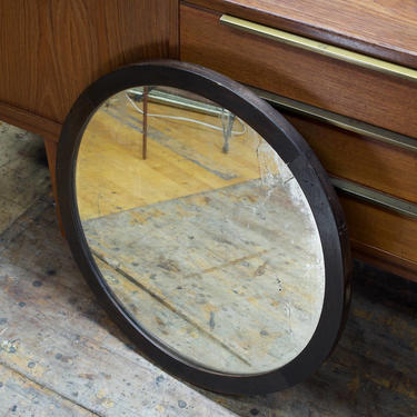Vintage Antique Round Circle Wall Mirror Walnut 1930s Eclectic Mid-Century 