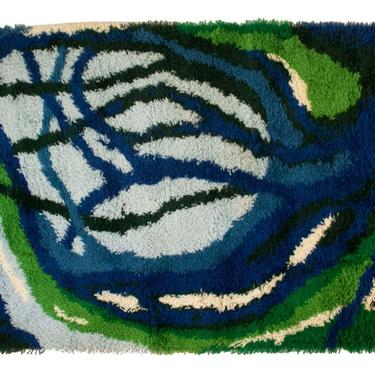 Abstract Blue & Green Ege Vanguard Wool Rya Rug Mid Century Modern Danish 