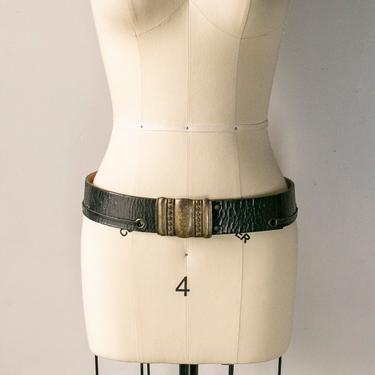 1970s Leather Belt Black Brass Buckle L 