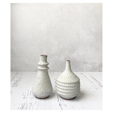 SHIPS NOW- Seconds Sale- set of 2 Stoneware Mini Vases Glazed in White Crater Matte by Sara Paloma Pottery . mid century modern bud vase set 