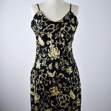 Black and Gold Silk Slip Dress 