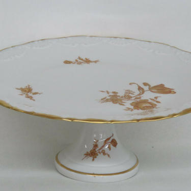 Limoges France Porcelain Gold Gilt Flowers Roses Small Cake Plate Stand 2409B