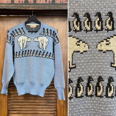 Vintage 1940’s “Jantzen” Polar Bear and Penguin Wool Rockabilly Sweater, 40’s Winter Sweater, Vintage Knit Top, Vintage Clothing 