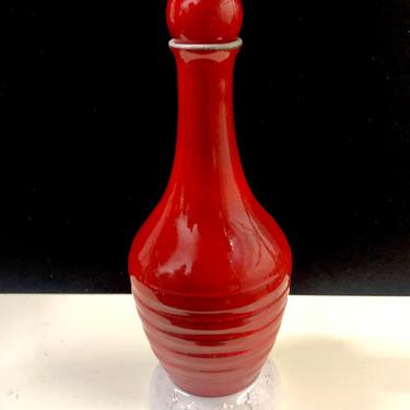 Frankoma V-8 Red and White Bicentennial Decanter with Stopper Joneice Frank #2418 1976 