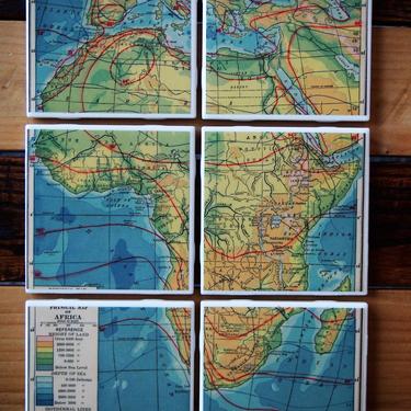 1931 Africa Vintage Map Coaster Set. Elevation Map Africa. Décor African. History Gift. Travel Africa. World Travel. Family Heritage Gift. 