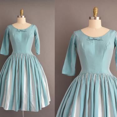 vintage 1950s dress | Gorgeous Sharkskin Sweeping Full Skirt Cocktail Party Bridesmaid Wedding Dress | Small | 50s vintage dress 