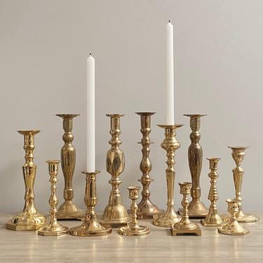 Brass Candlestick Set of 13 Gold Candle Holders Collection Wedding Centerpiece Table Decor 