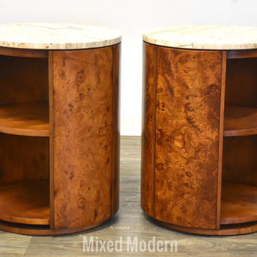 Widdicomb Burl and Travertine End Tables - A Pair 