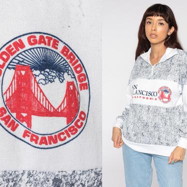 San Francisco Shirt Golden Gate Bridge Sweatshirt 80s 90s Pullover Sweater Quarter Zip 1990s Grey White California Sweater Vintage Large L 