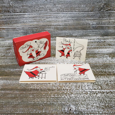 Vintage Running Studio Christmas Cards, 1950's Greetings Cards, Santa Claus Christmas Cards &amp; Envelopes in Original Box, Vintage Holiday 