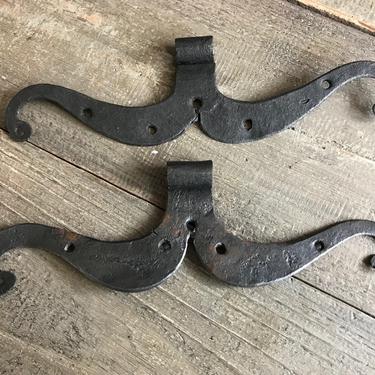 Medieval French Mustache Hinges, Armoire Hinges, Blacksmith Hand Forged, Chateau Decor, Wall Door Mount 