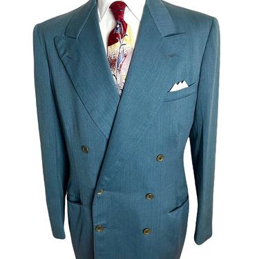 Vintage 1940s Sears DOUBLE BREASTED Wool Gabardine Jacket ~ size 42 Long ~ Blazer / Suit / Sport Coat ~ 