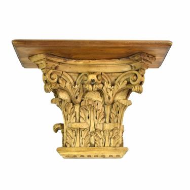 Antique Finely Carved Wood 19th Century Corinthian Column Capital Wall Shelf 