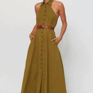 Rosemary Dress in Olive Linen