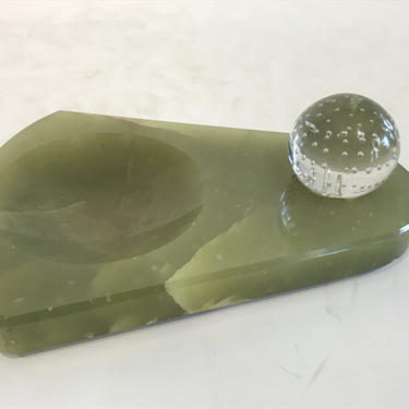 Green Onyx Marble and Glass Sphere Tray Mid Century Modern 