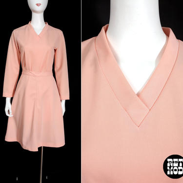 Chic Vintage 60s 70s Pastel Orange Peach Two-Piece Set with Top &amp; Skirt 