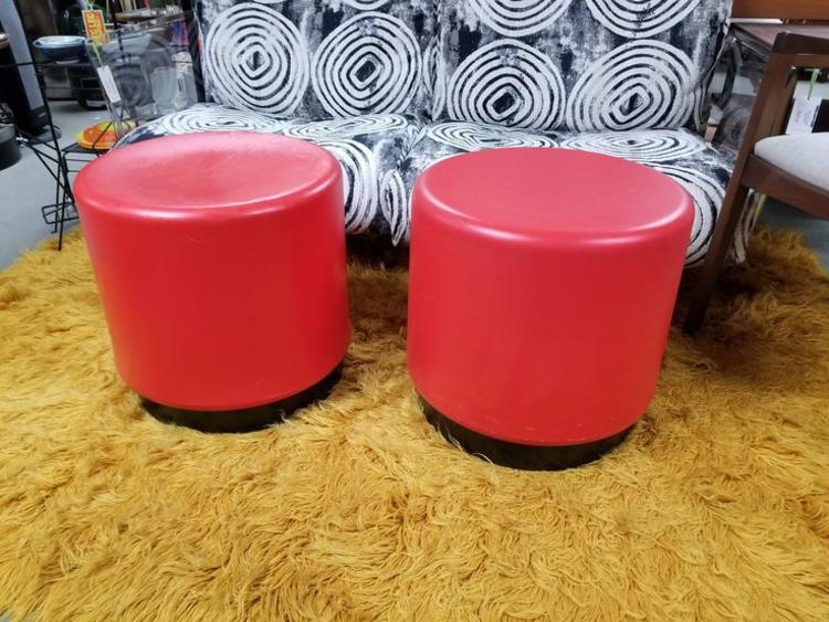 Pair of red plastic Pop Art stools / side tables