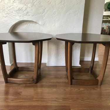 MID CENTURY MODERN Pair of Octagonal Walnut End Tables  #losangeles 