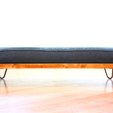 Dog Bed Mid Century Modern Design Solid Wood On Hairpin Legs With Gray Cushion 