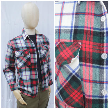 Vtg 80s Red and Green Plaid Flannel / Wool Workwear Shirt / Mens S 