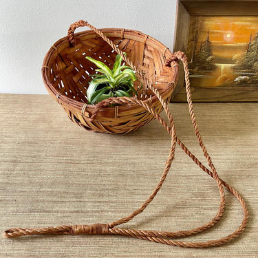 Vintage Hanging Basket Planter - Wicker Hanging Basket - Woven Hanging Planter - Rope Cord - Natural Wicker Hanging Basket 