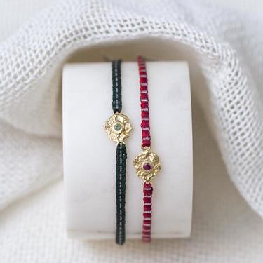 Organic Gold Vermeil and Semi Precious Stone Charm Woven Bracelet