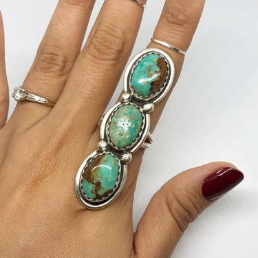 TRIAD STONES Vintage Silver &amp; 3 Turquoise Stone Ring | Statement Ring | Native American, Navajo, Southwestern Jewelry | Size 10 