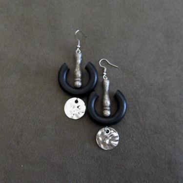 Black earrings, geometric earrings, wooden Afrocentric earrings, mid century modern earrings, minimalist earrings, bold statement unique 