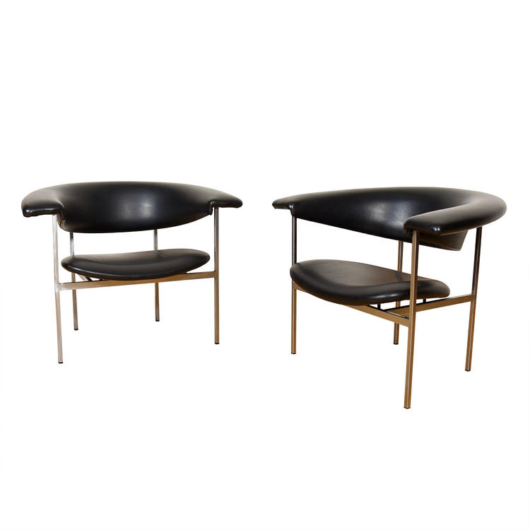 Pair of Holland Black &#038; Chrome Mid Century MOD Chairs