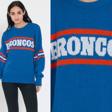 Vintage Broncos Sweater 80s Denver BRONCOS Shirt Football NFL American Football Baggy Jumper Sports Vintage Knit Blue 1980s Medium 