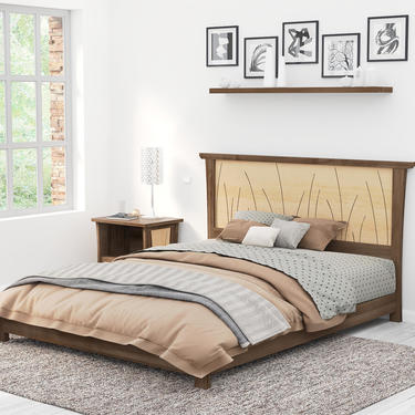 Wood Bed Frame Handmade in Walnut and Maple Without Footboard - &amp;quot;Prairie Platform Bed&amp;quot; 
