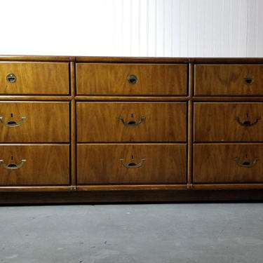 Customizable Vintage Campaign style low dresser with 6 drawers made by Drexel Heritage (Accolade) by Unique
