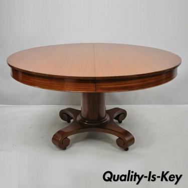 Antique American Empire Round Pedestal Base Mahogany Dining Table
