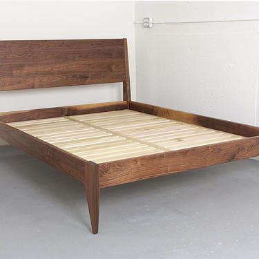 Walnut Platform Bed, Solid Wood Bed Frame, Mid Century Modern Bed 