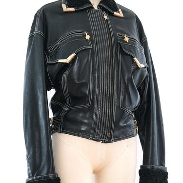 Gianni Versace Lamb Fur Trimmed Leather Jacket