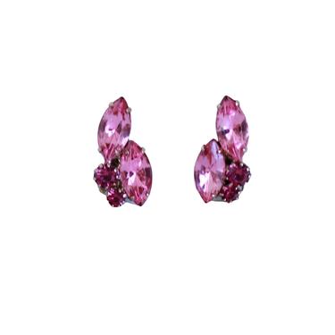 1950s Two Tone Pink Rhinestone Cocktail Earrings - 1950s Pink Earrings - Vintage Pink Rhinestone Earrings - Vintage Cocktail Earrings - 